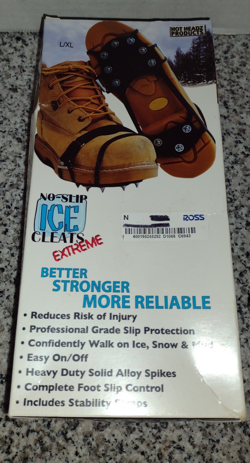 No-Slip Ice Cleats "EXTREME Grip". L/XL Fits Men 8.5-14 and Women 10+. NEW.