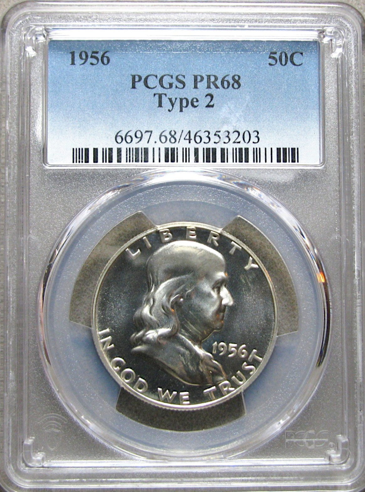 1956 Type 2 PROOF Franklin Half Dollar Silver PCGS PF-68 Type 2 Coin ---- #844C
