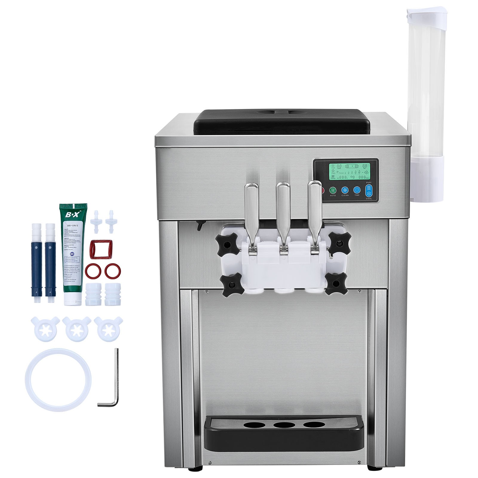 Uimoso Commercial Soft Serve Ice Cream Machine 20L/H Yield 3 Flavor Countertop