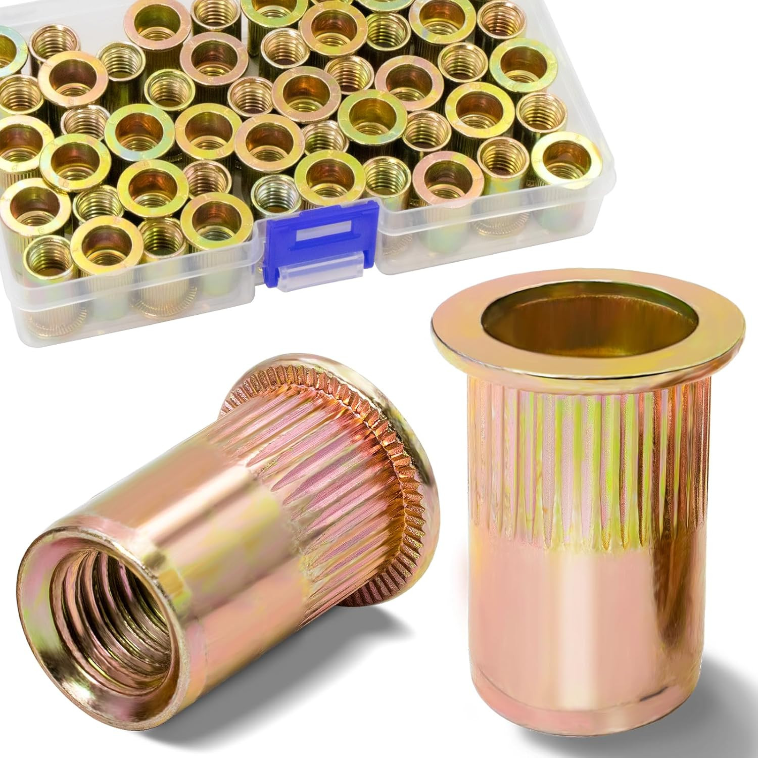 50Pcs M10 Rivet Nuts, Metric Zinc Plated Finish Carbon Steel Flat Head Threaded