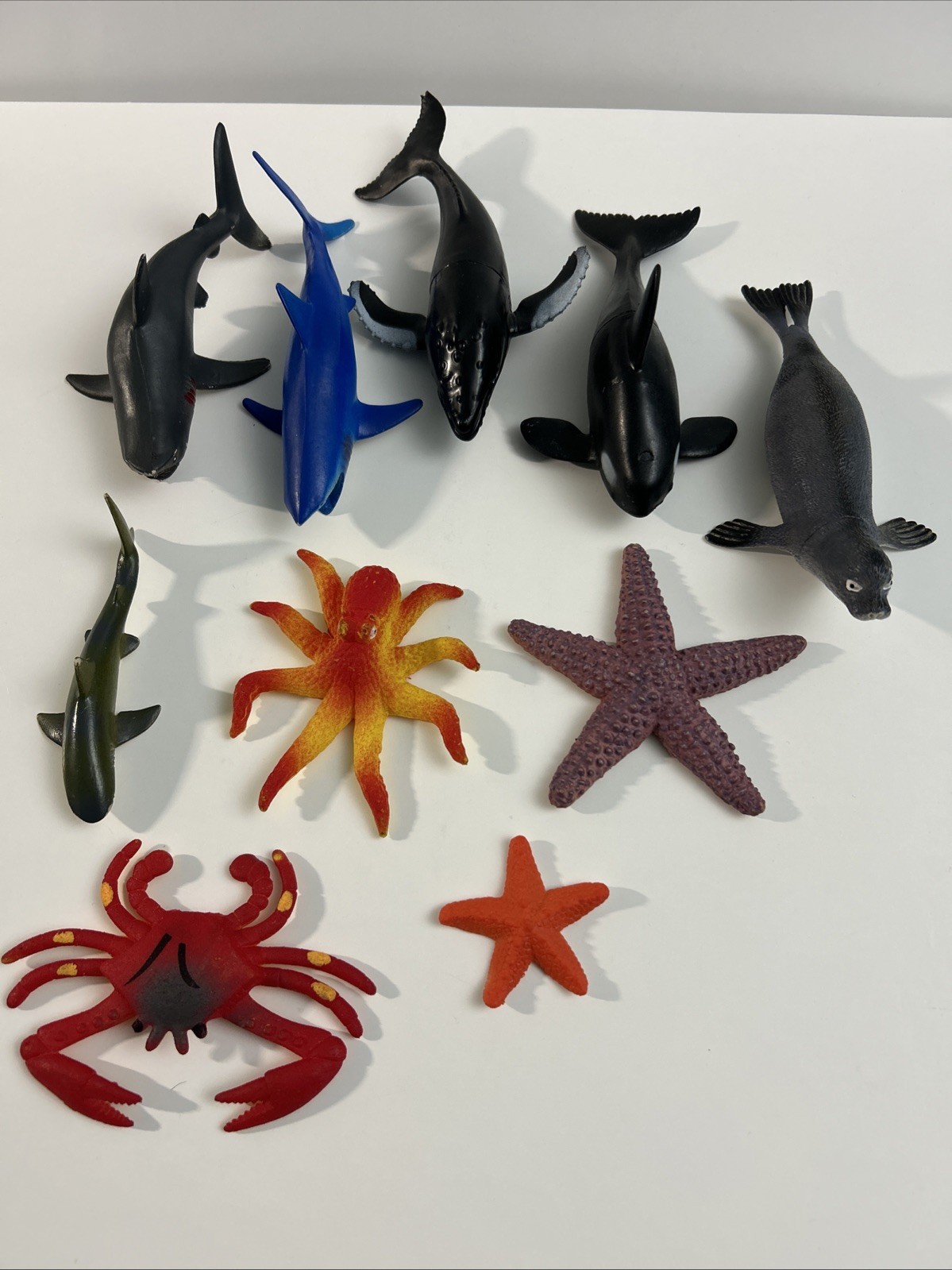 Lot If 10 Sea Creatures Mixed Sharks Starfish Octopus Seal Crab Used