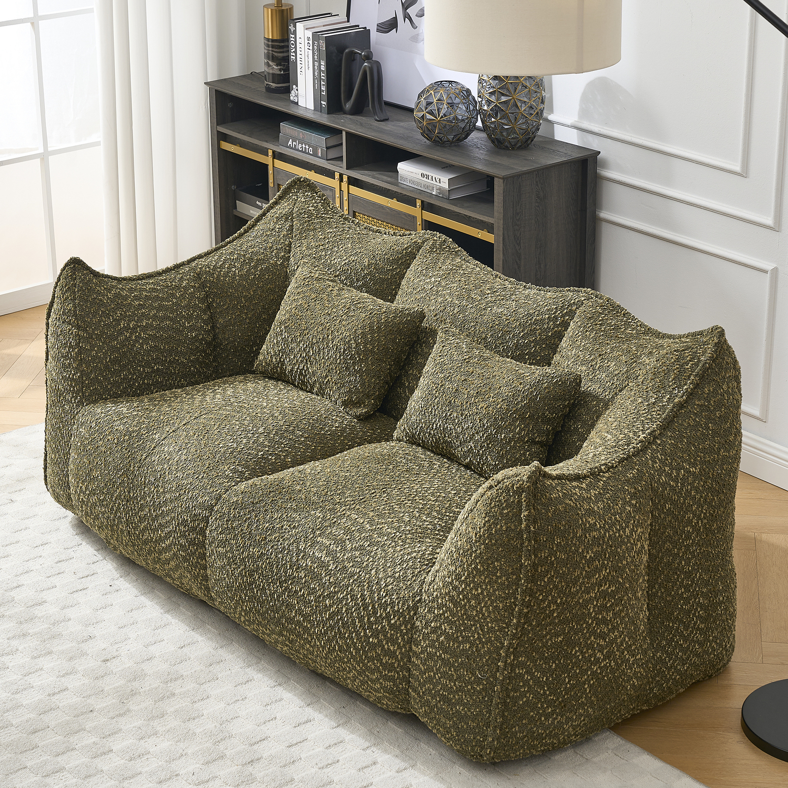 Bean Bag Chairs Lazy Sofa recliner high resilience foam core 2people Olive Green