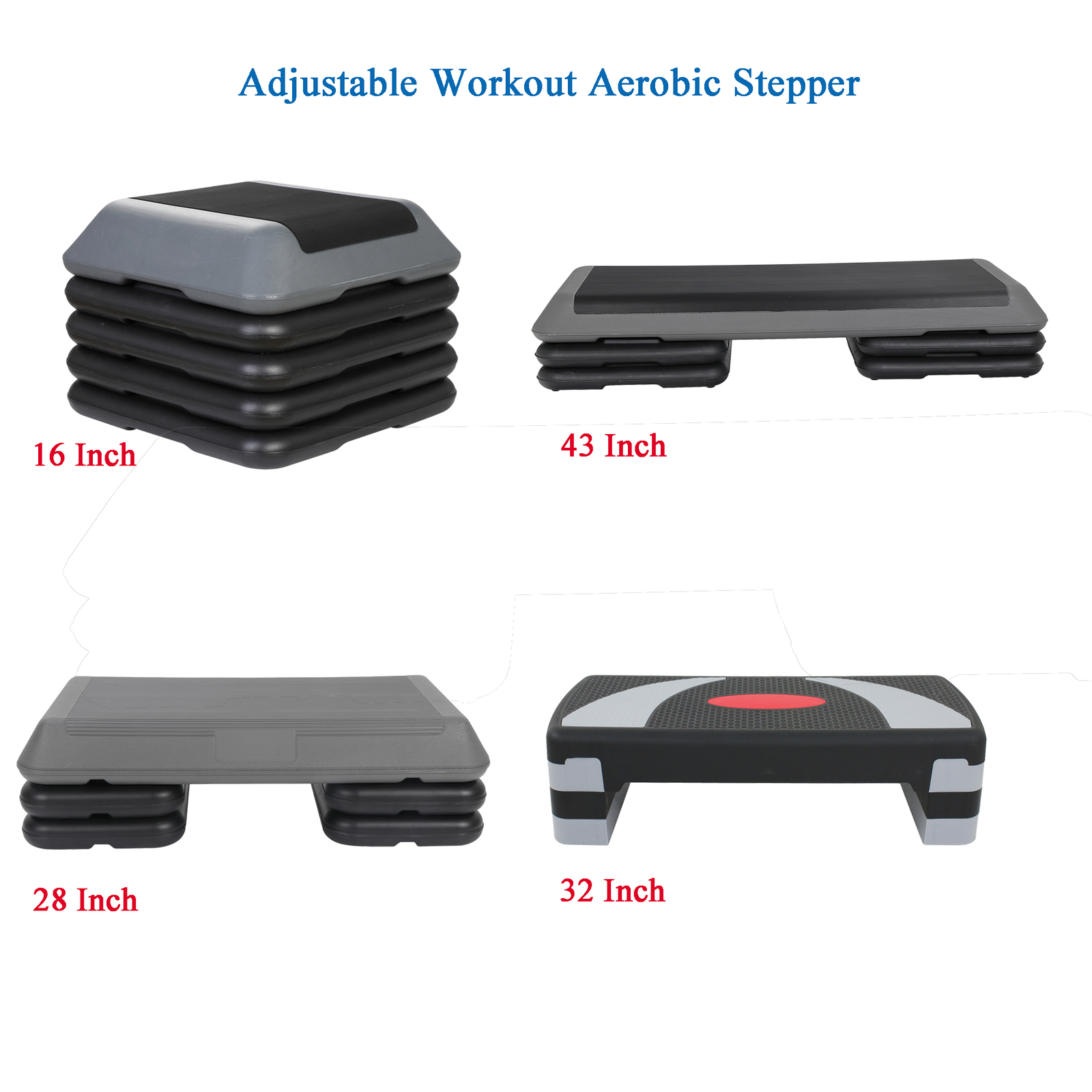 Aerobic Stepper Step Platform 16"28"31"43" Exercise Workout Stepper w/ 4 Risers