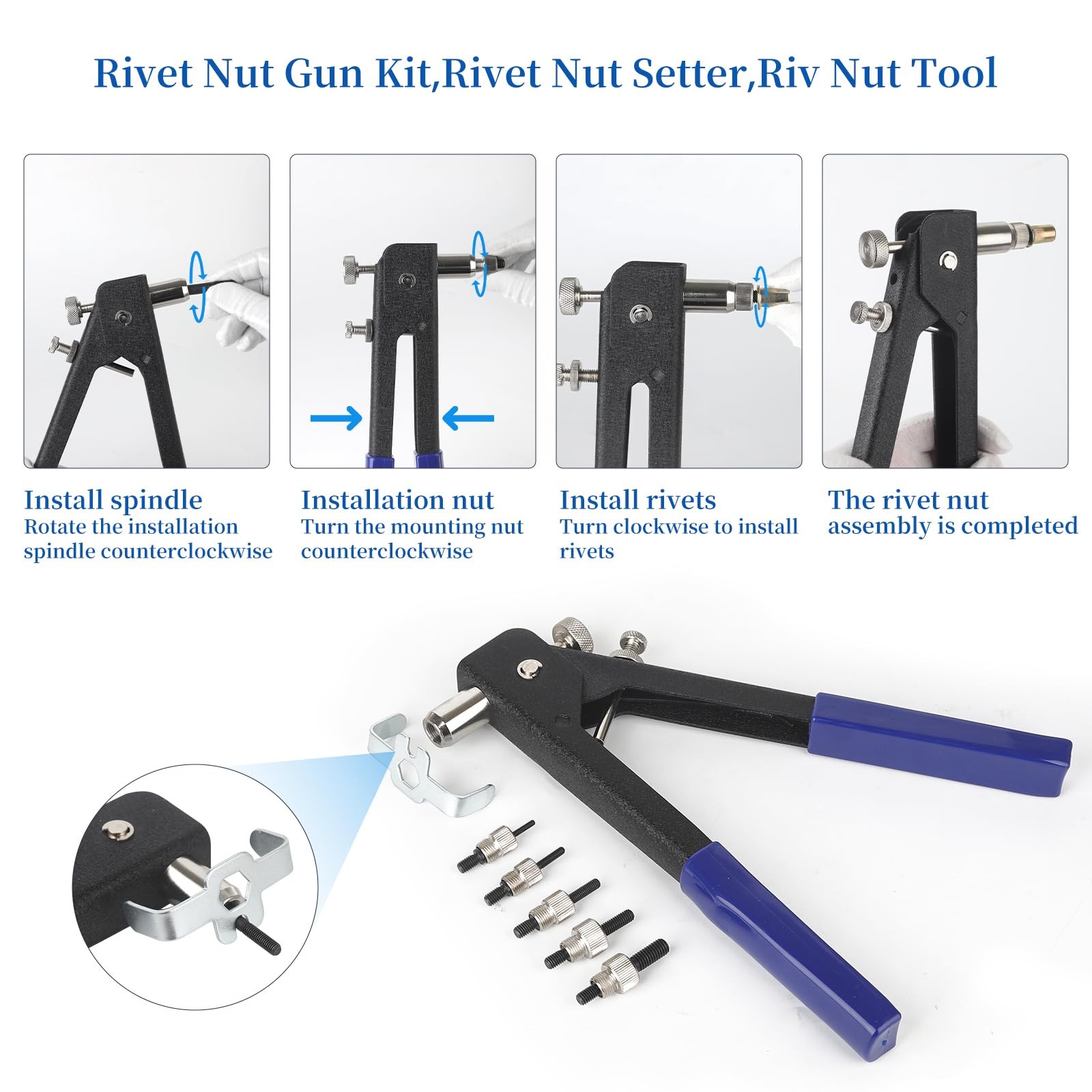 Rivet nut Tool kit,rivnut Tool,500Pcs Metric Rivet Nut Combination (M3/M4/M5/