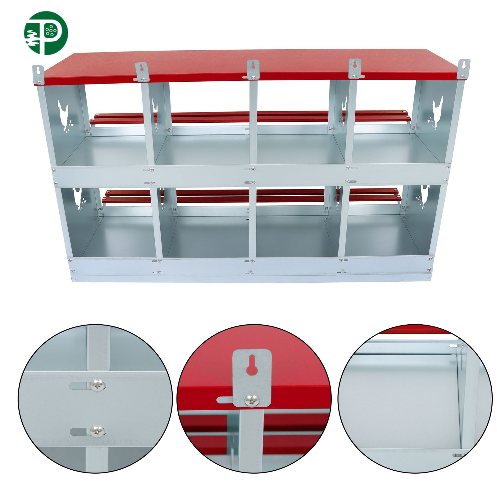 Metal Poultry Nest Box Wall Mount Easy Eggs Collection Large Vent 8-Compartment