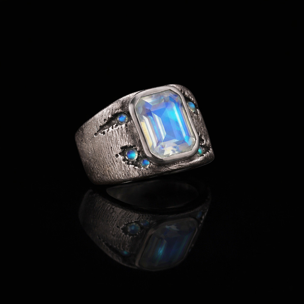 Rainbow Moonstone Ring, 925 Sterling Silver Gemstone, Mens Statement Ring, Gift