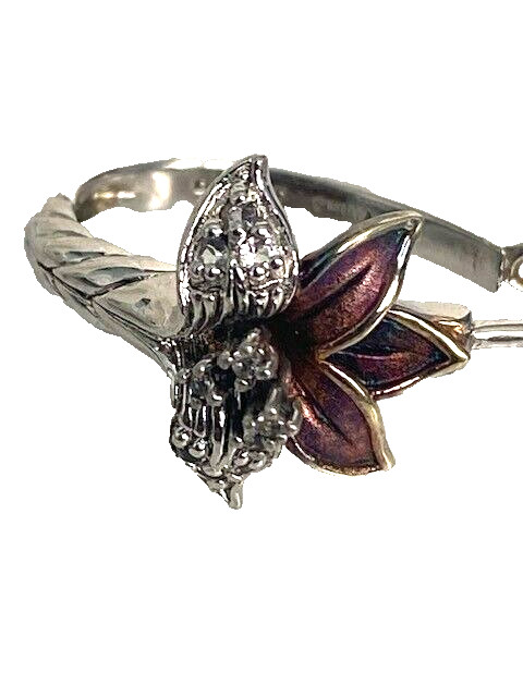 MULTITONE 925 STERLING SILVER AND COLORLESS TOPAZ ORCHID EARRINGS
