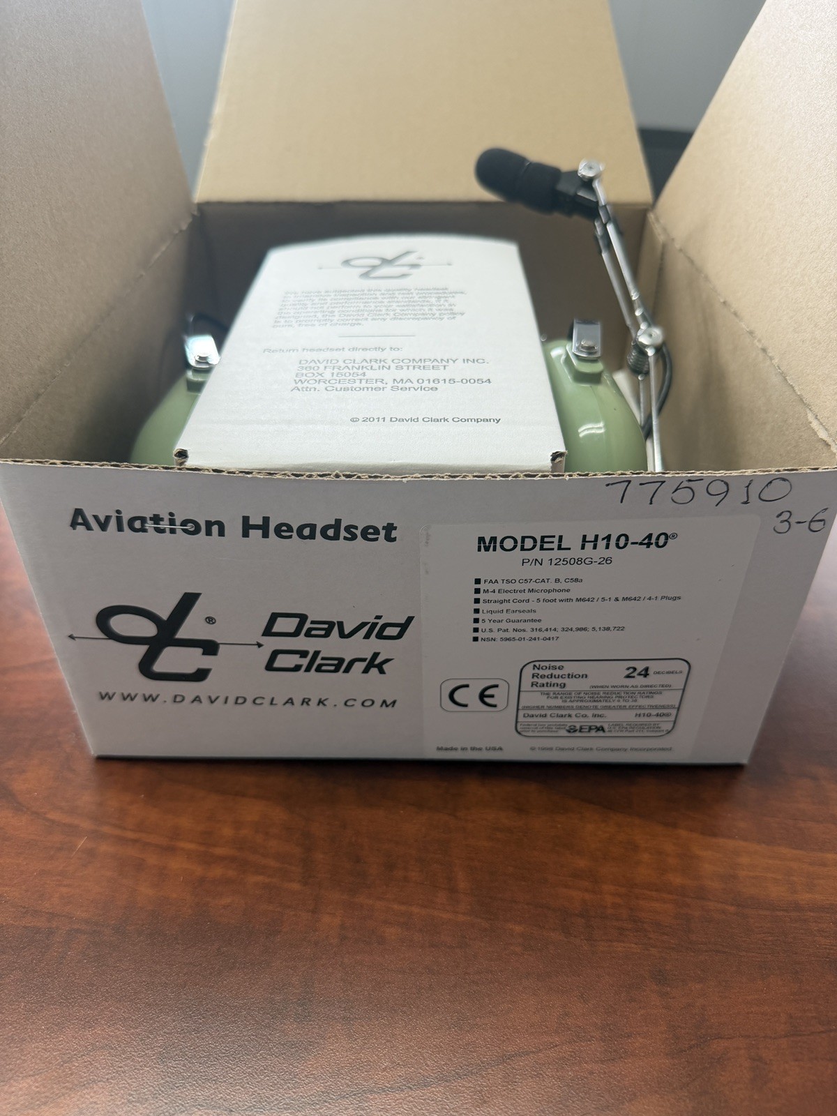 David Clark Model H10-40 Aviation Headset. Refurbished.