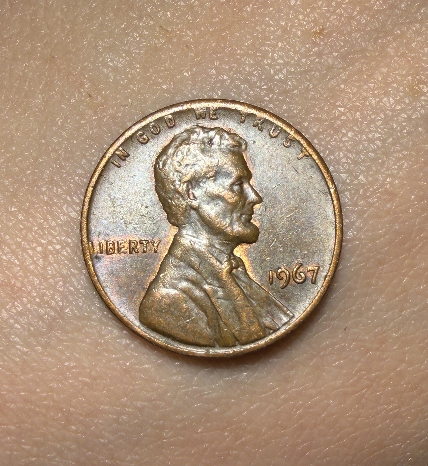 1967 Lincoln Memorial No Mint Mark Lettering On God We Trust Halo Color Rare