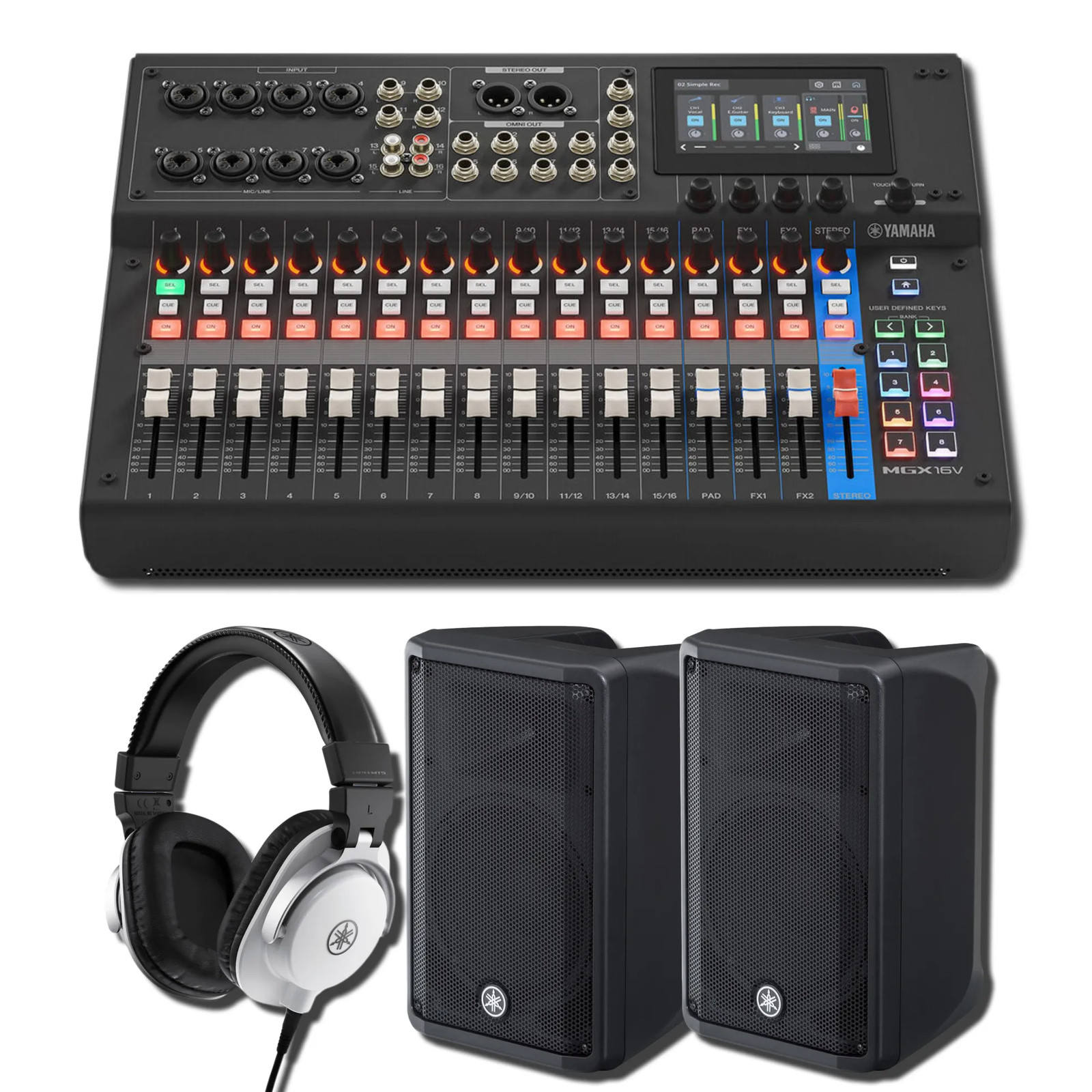 Yamaha MGX16V B 22-Ch Digital Mixer w/ 2x DBR12 1000W Speakers & HPH-MT5W