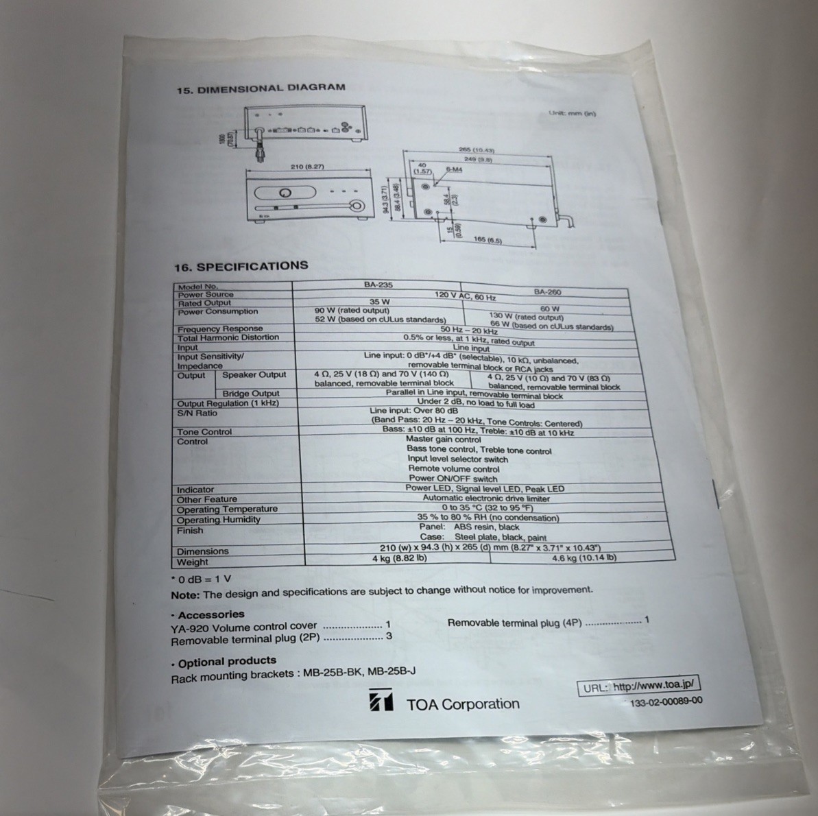 Power Amplifier, 35W NIB TOA Electronics BA-235 CU