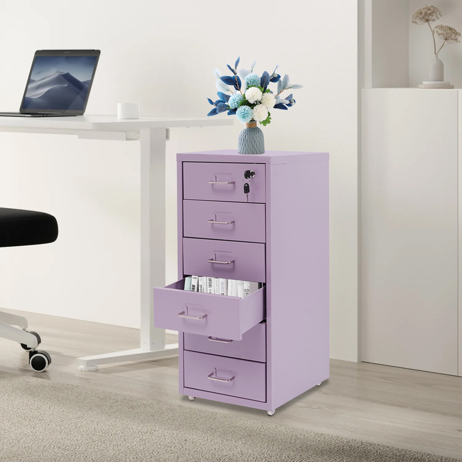 Metal 6 Drawer File Cabinet w/Lock Metal Vertical Filing Cabinet for Office Home