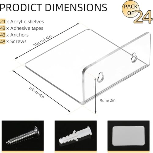 Acrylic Wall Shelves for Storage,Floating Shelf,Acrylic 3.9 Inch 24Pack Clear