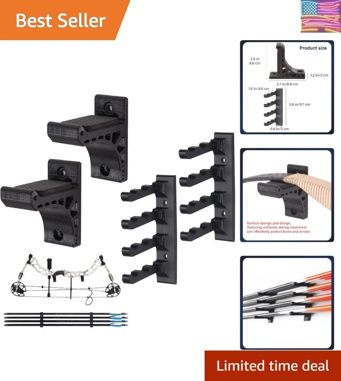 Archery Wall-Mounted Bow Rack and Arrow Holder - Bow Wall Mount Storage for R..!