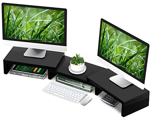 TAVR Dual Monitor Stand Riser Office Desktop Organizer Stand for 2 Black
