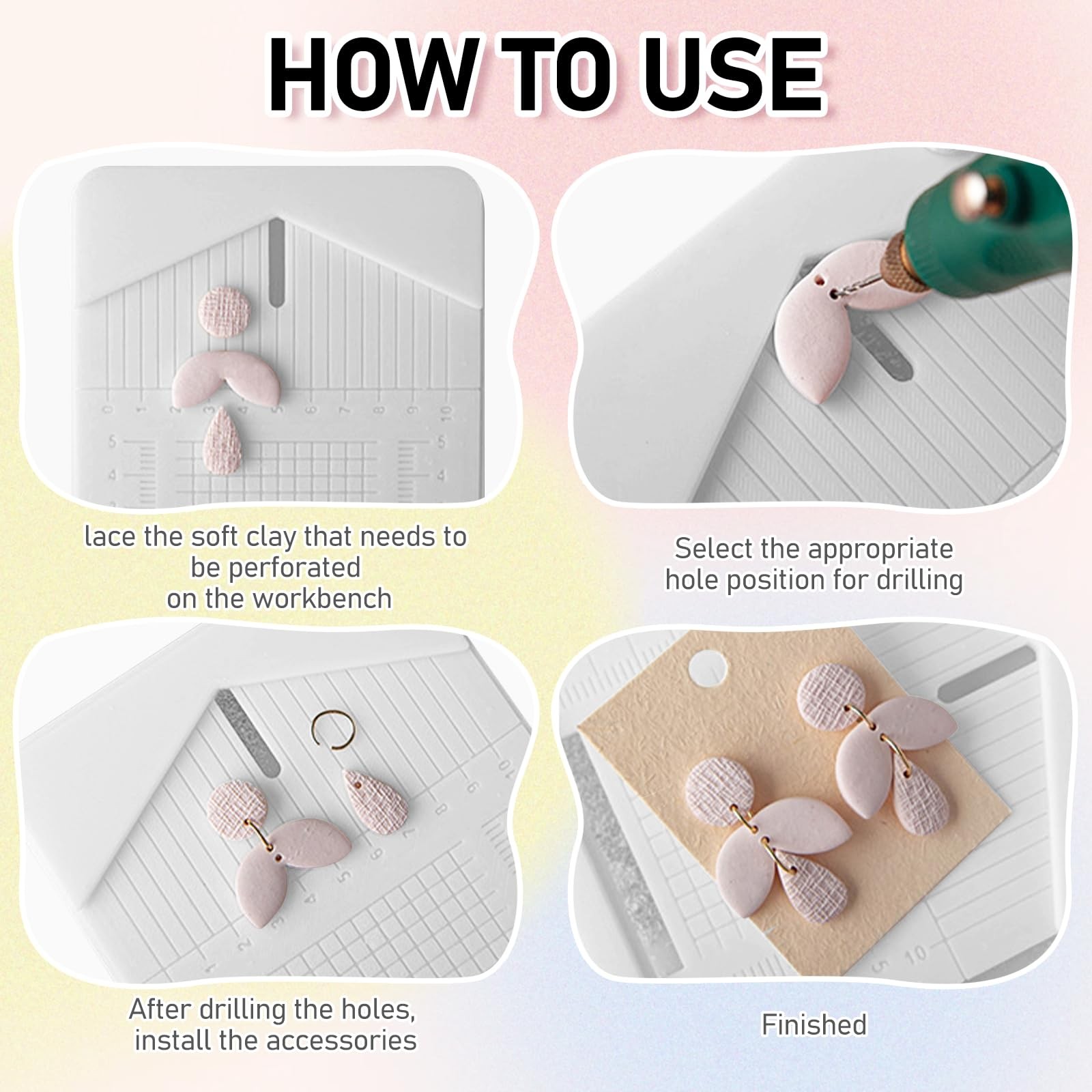 GeryVtee Polymer Clay Earring Drill Guide Jewelry white