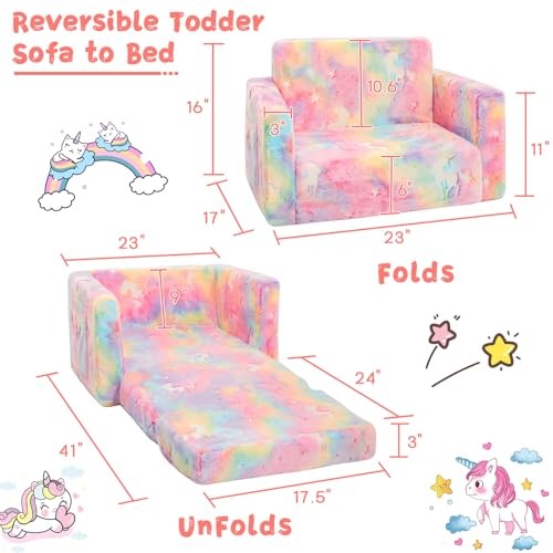 Toddler Couch,Toddler Chair,Kids Sofa Chair 2-in-1 Baby Seat Medium Unicorn