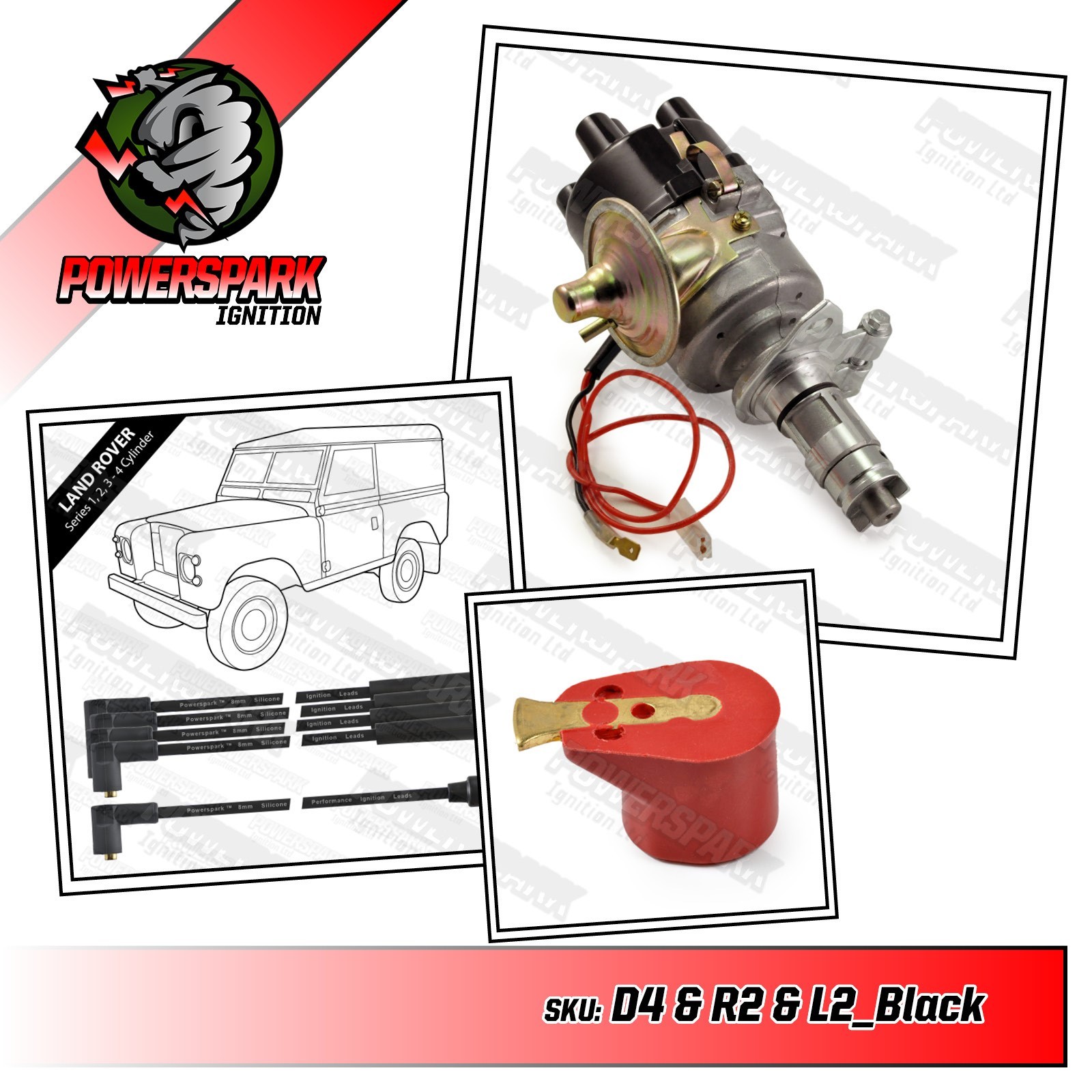 Land Rover Series 2a Electronic Distributor Powermax Red Rotor arm 8mm HT leads