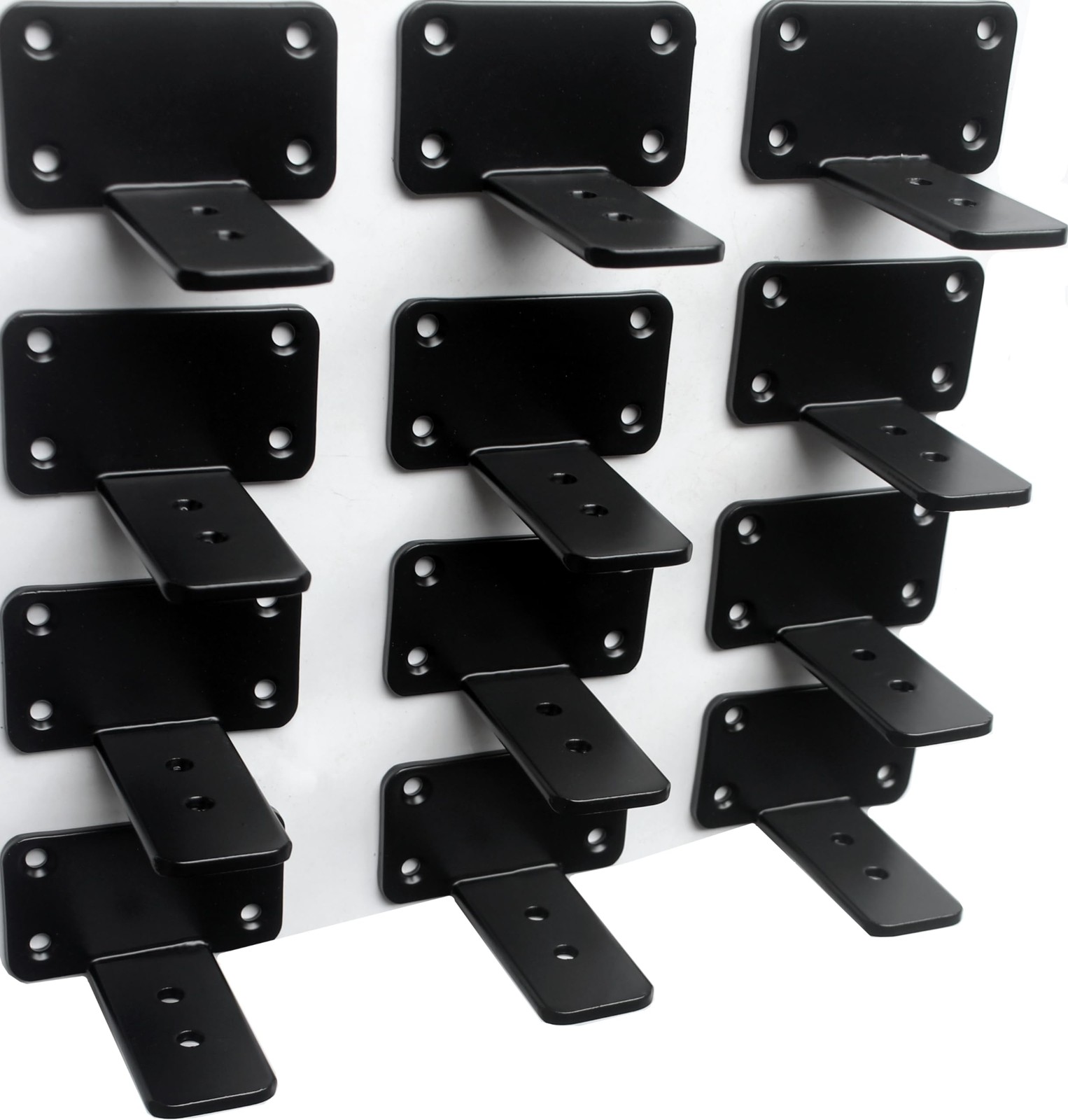 12 Pcs 3Inch Black Hidden L Shelf Bracket 1/5 Inch Thick Iron Industrial Support