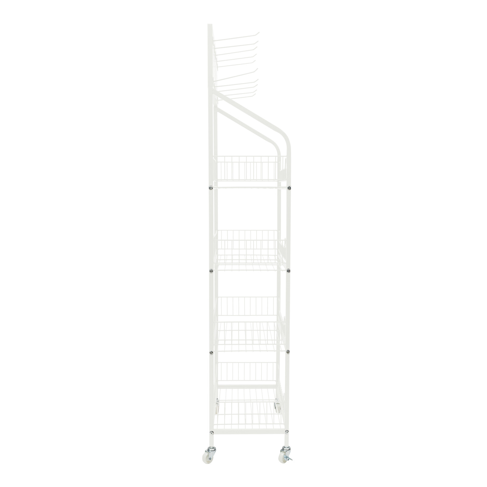 4-Tier Metal Snack Display Rack With Hooks & Wheels White