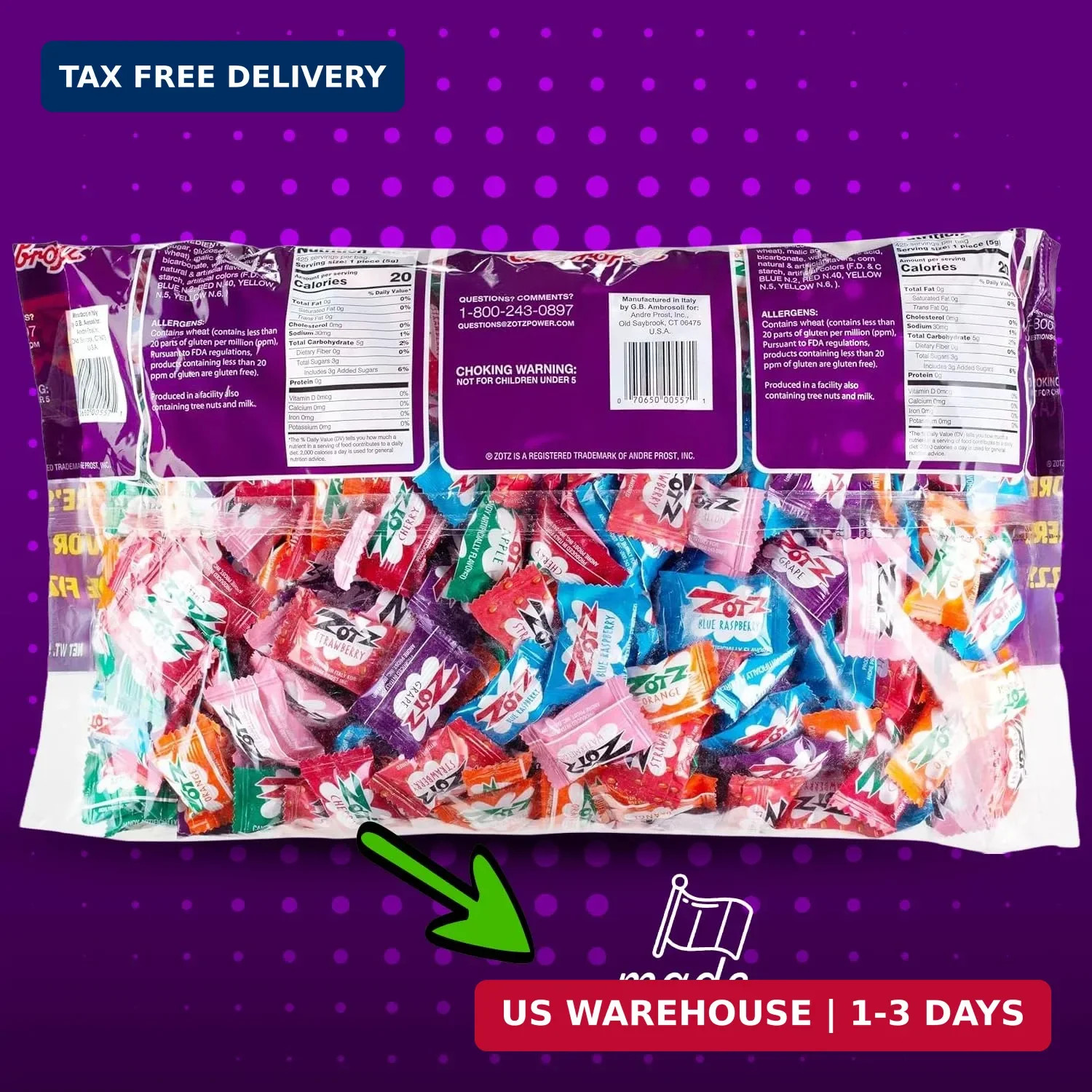 Zotz Fizzy Bulk Candy (Assorted, 425 Units)- Hard Candy Individually Wrapped