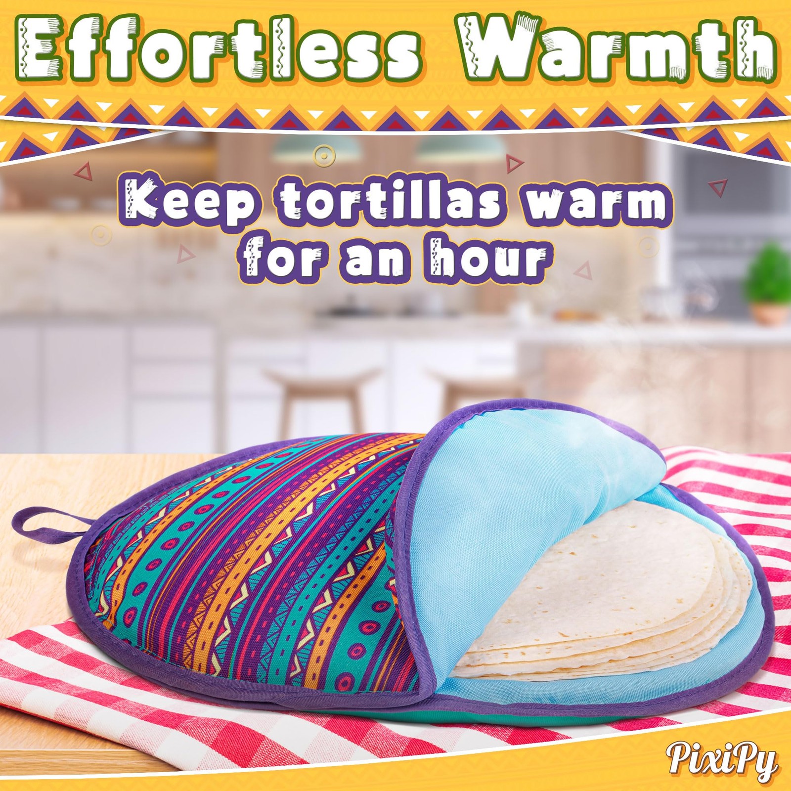 Tortilla Warmer Pouch (Multicolor, 12 Inch), Microwavable 12 Inch, Multicolor