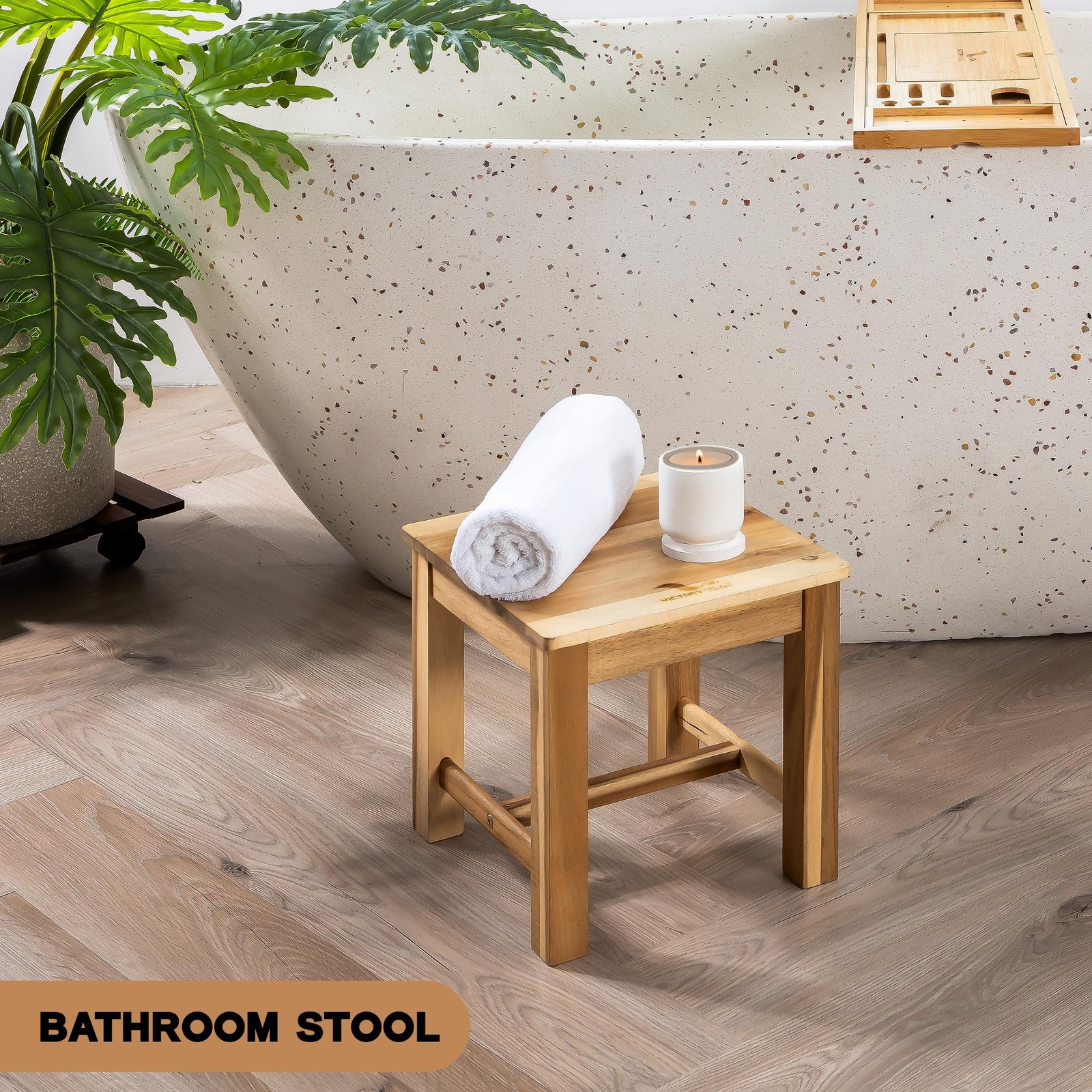 12 Inch Wooden Step Stool Small Nature Beach Chair Under Desk Indoor Acacia W...