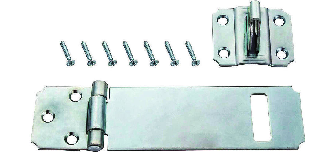 Safety Hasp, 4-1/2 in L, 4-1/2 in W, Steel, Zinc, 7/16 in Dia Shackle, Loose Sta