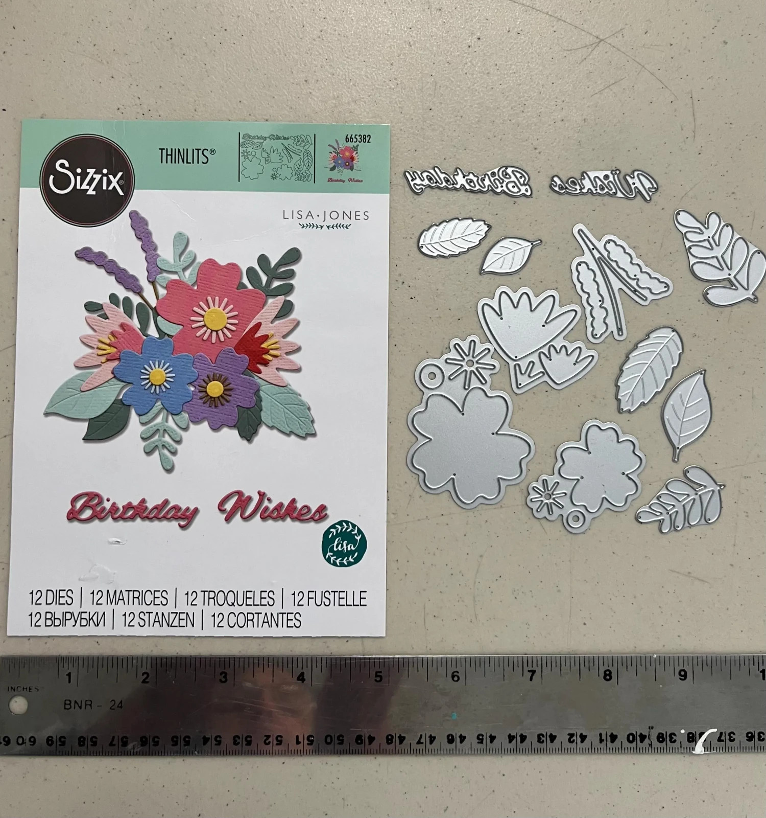 Sizzix Thinlits Die Cuts by Lisa Jones Birthday Wishes florals 12 dies included