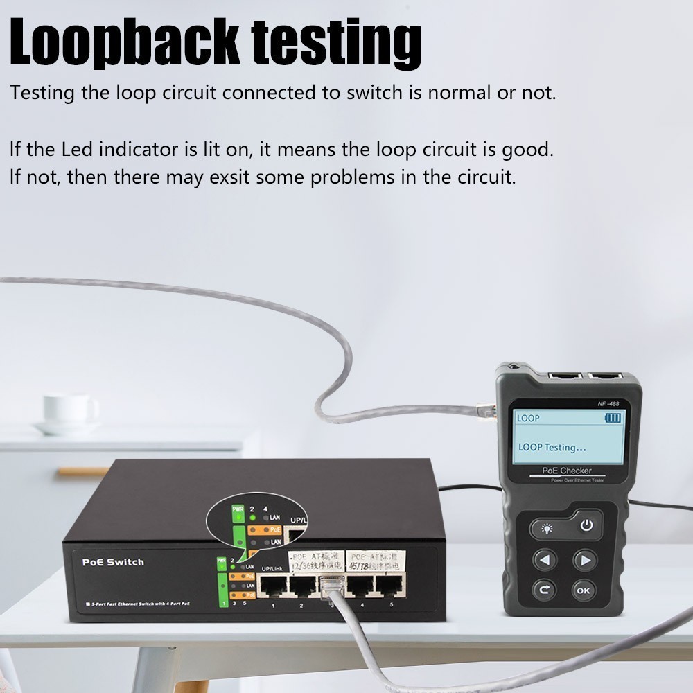Noyafa NF-488 PoE Tester Inline Power Over Ethernet Voltage Current Cable Test