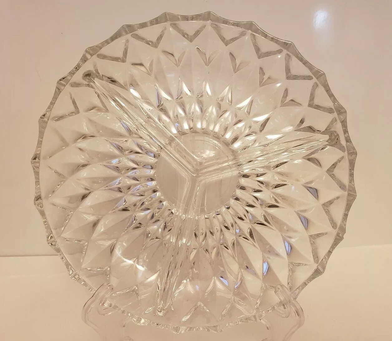 Vintage Crystal Glass Relish Dish Divided Three Sections