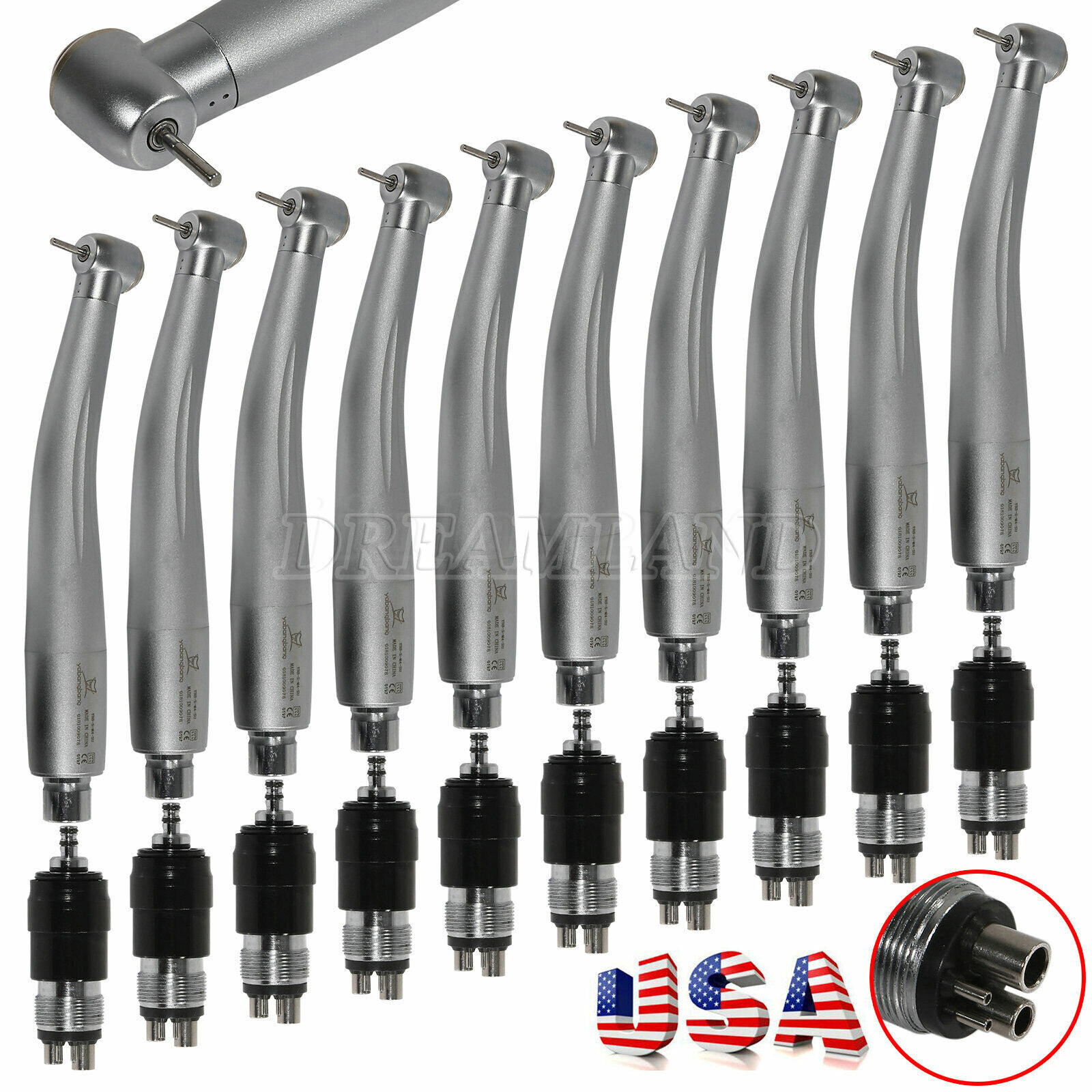 1-10*NSK Style Dental High Speed Push Handpiece + 4 HOLES Coupler Quick Coupling