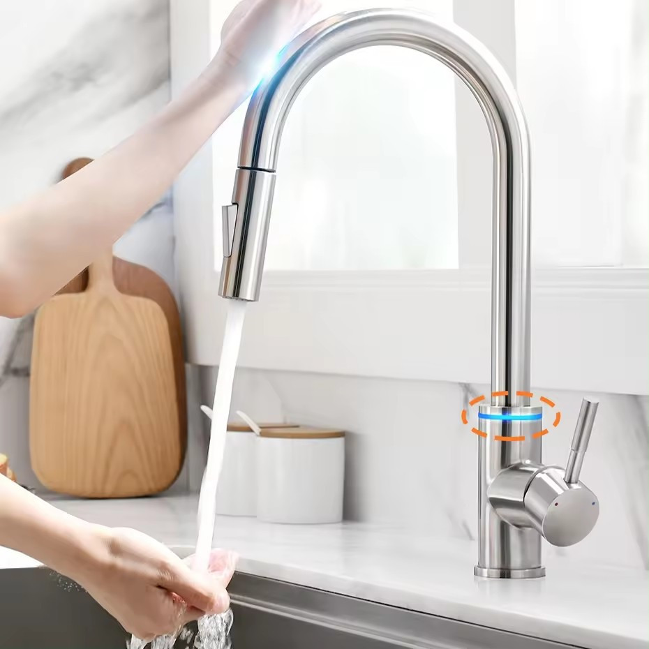 Touch Kitchen Faucet, 2 Modes Pull Down Sprayer, With Temperature LED Activated