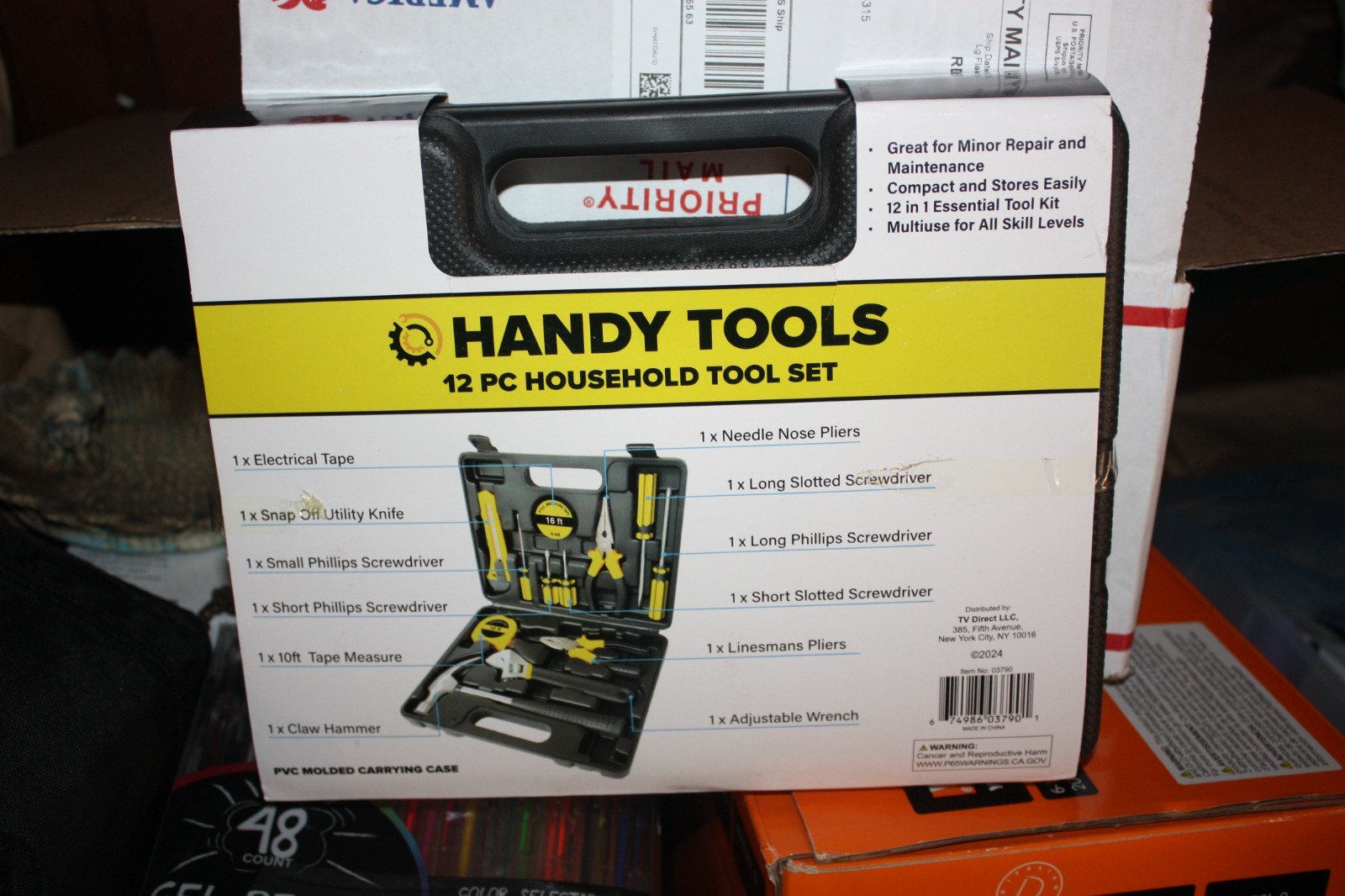 NEW NIB HANDY TOOLS 12 Piece Household Tool Set w/Molded Carrying Case #03790