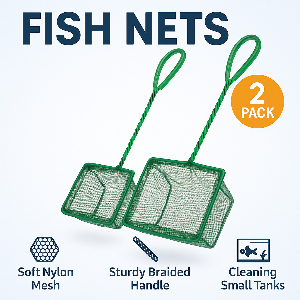 Aquarium Fish Net Set Soft Fine Mesh Braided Handle 4 and 6 Inch Nets for Tanks