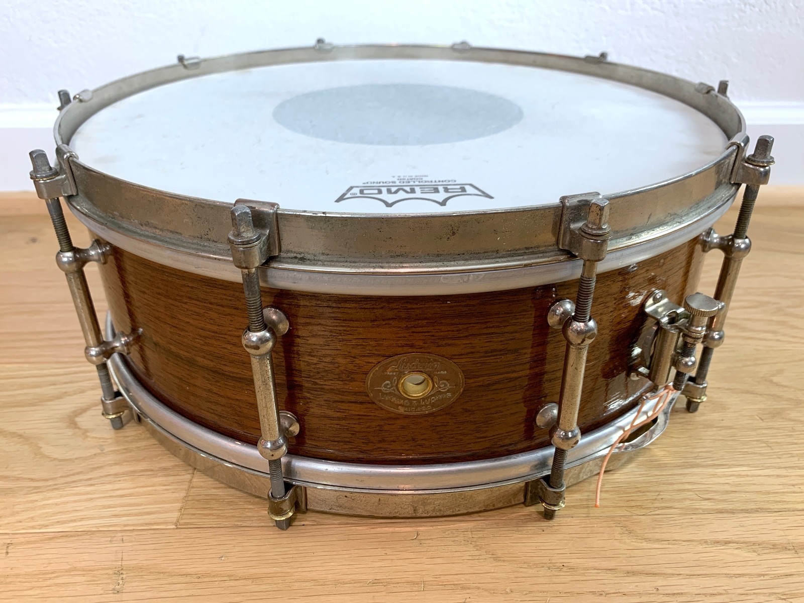 LUDWIG Professional Model 5x14 10-Lug Snare Drum Solid Walnut Shell 1920s Vtg
