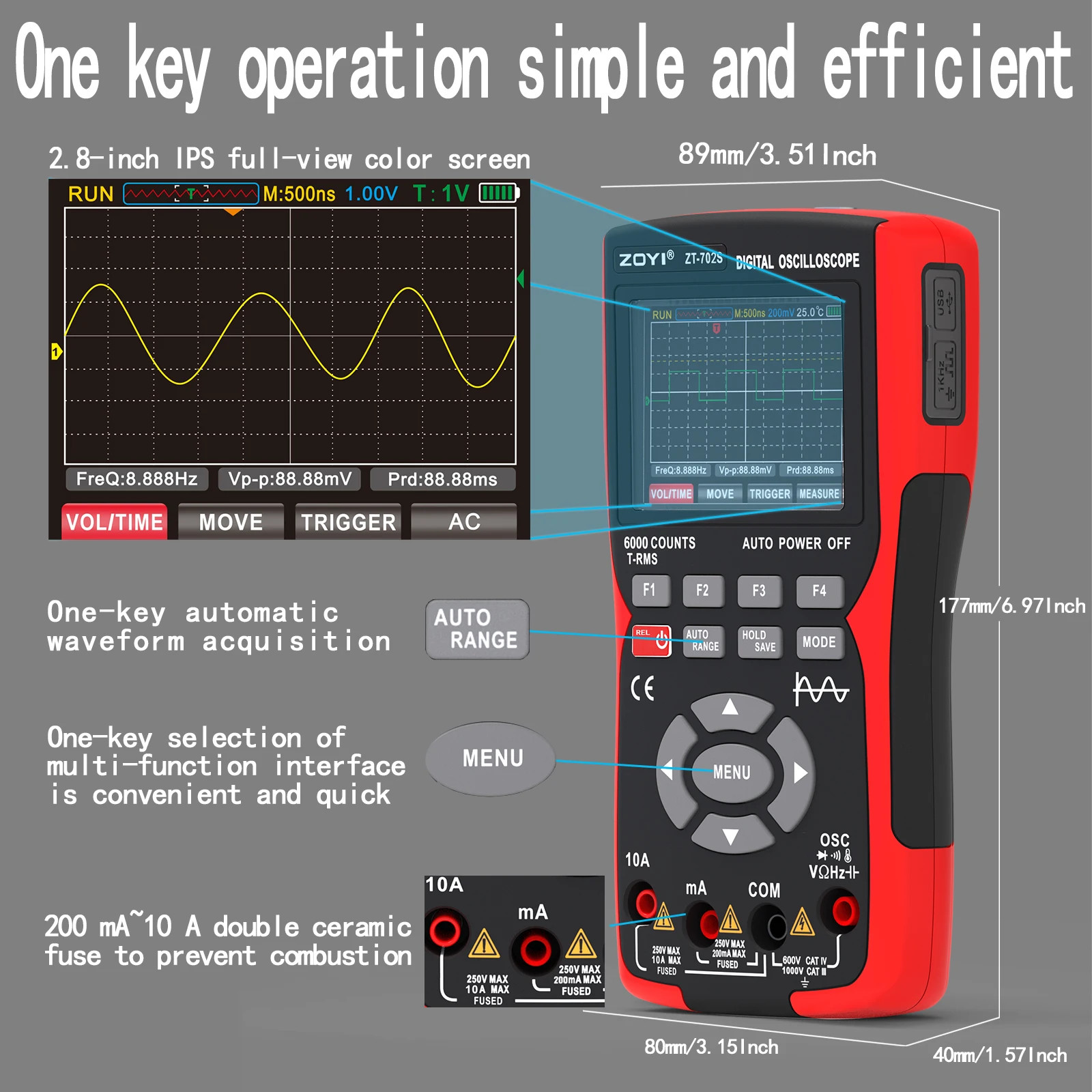 Digital Oscilloscope Multimeter AC/DC Volt Ohm Meter Ammeter Auto Range BLACK1