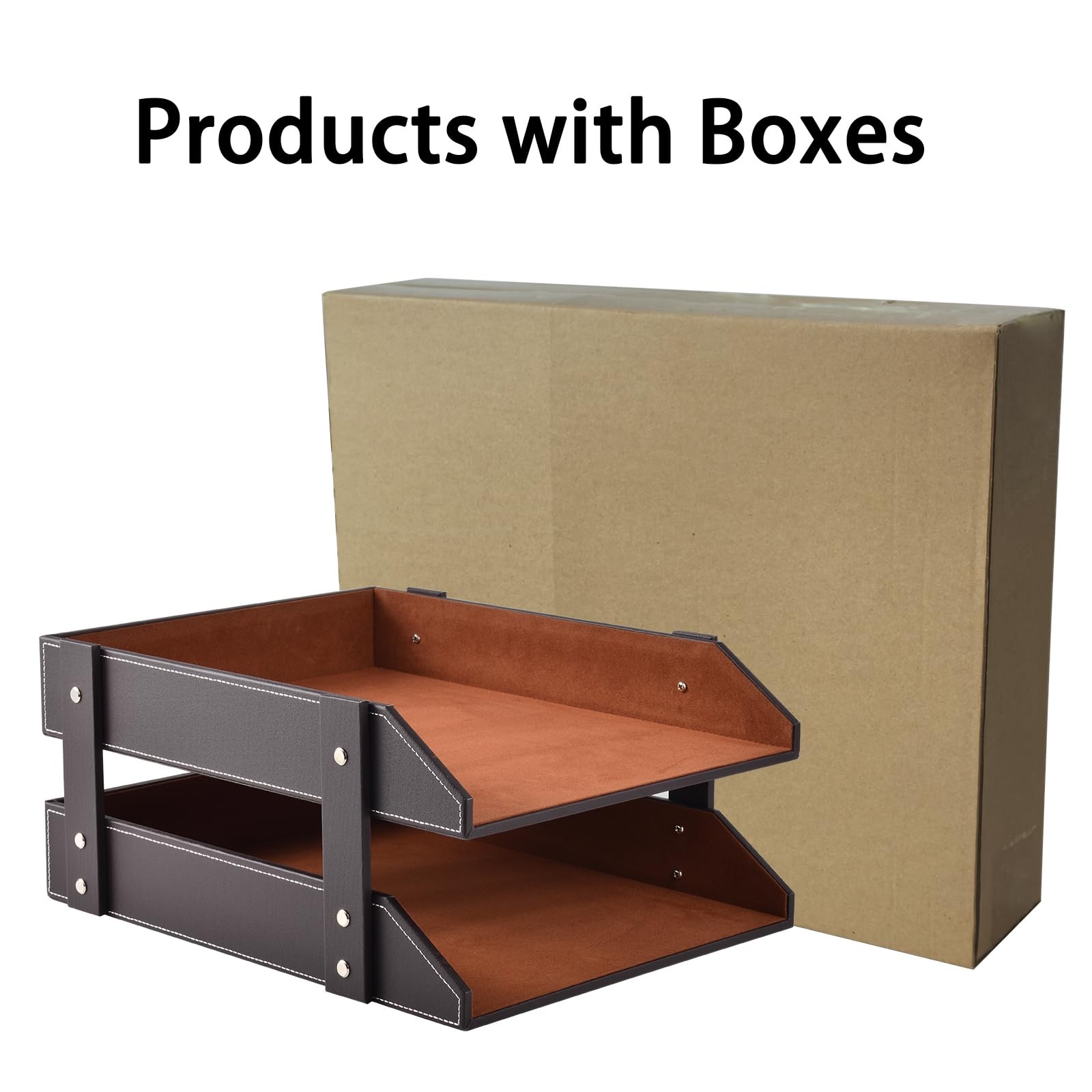 Leather Desk Organizer,2-Tier Stackable Letter Tray Holder,Office Supplies De...