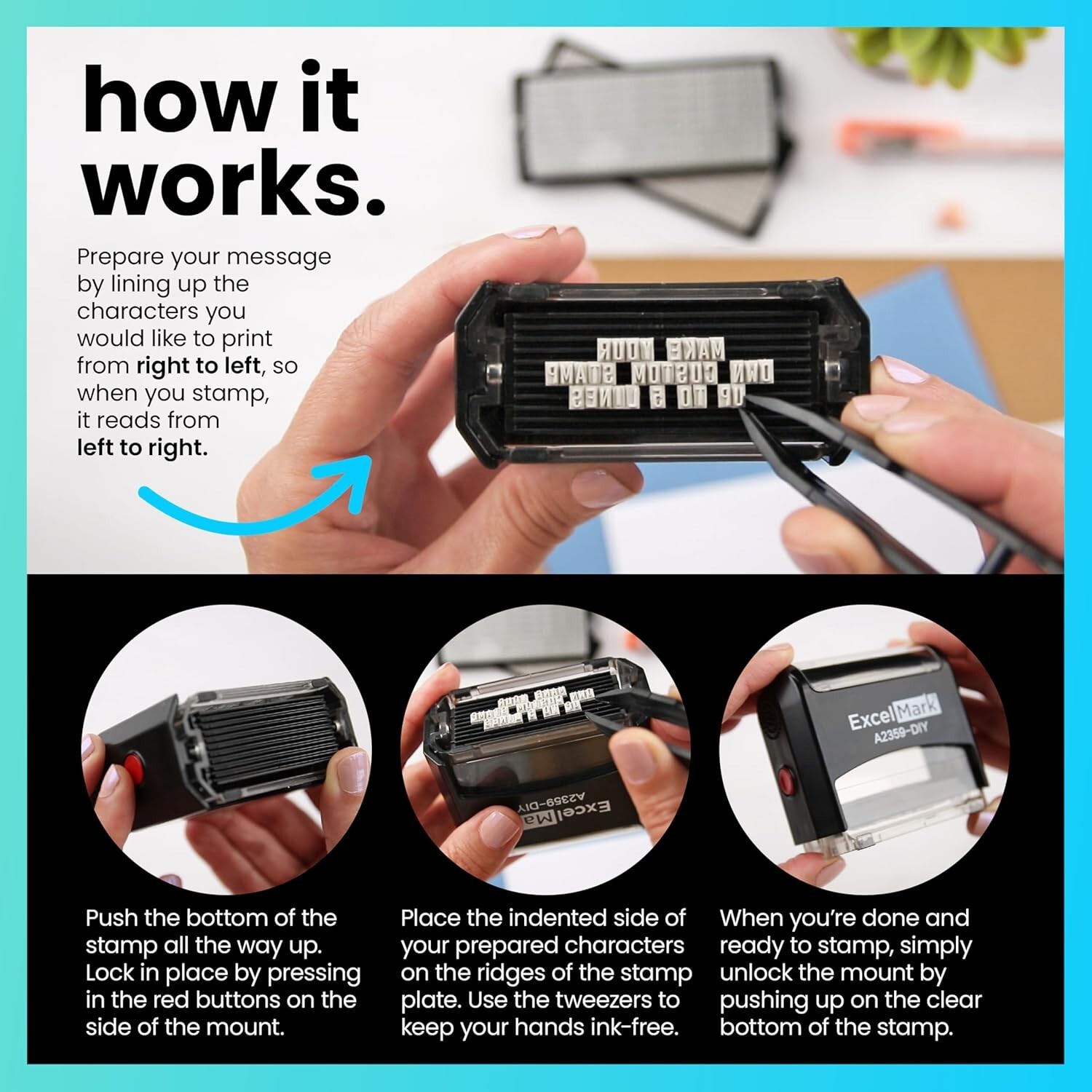 Complete DIY Custom Self-Inking Rubber Stamp Kit with Extra Letters & Tweezers
