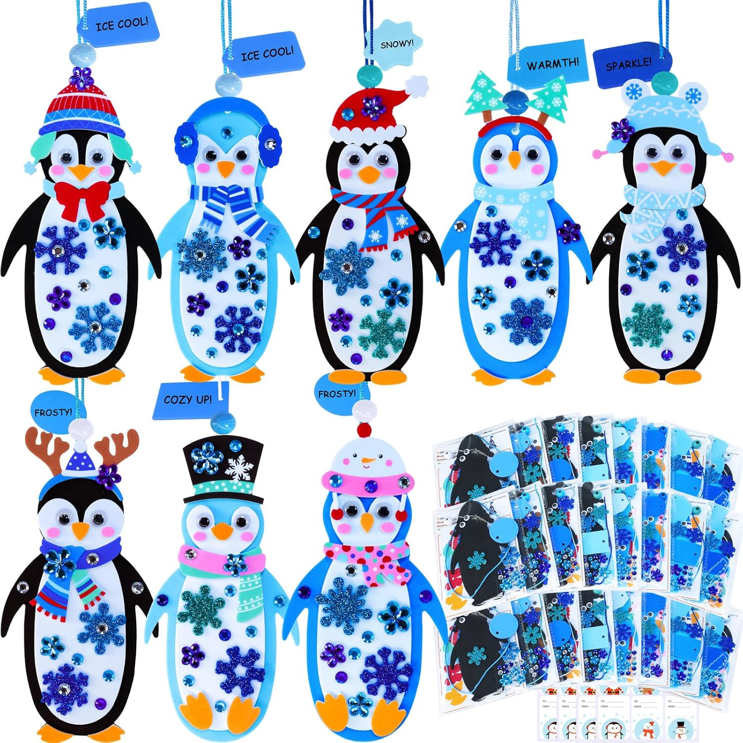 24 Sets Penguin Bookmark Ornament Kits, DIY Foam Stickers, Kids Classroom Crafts