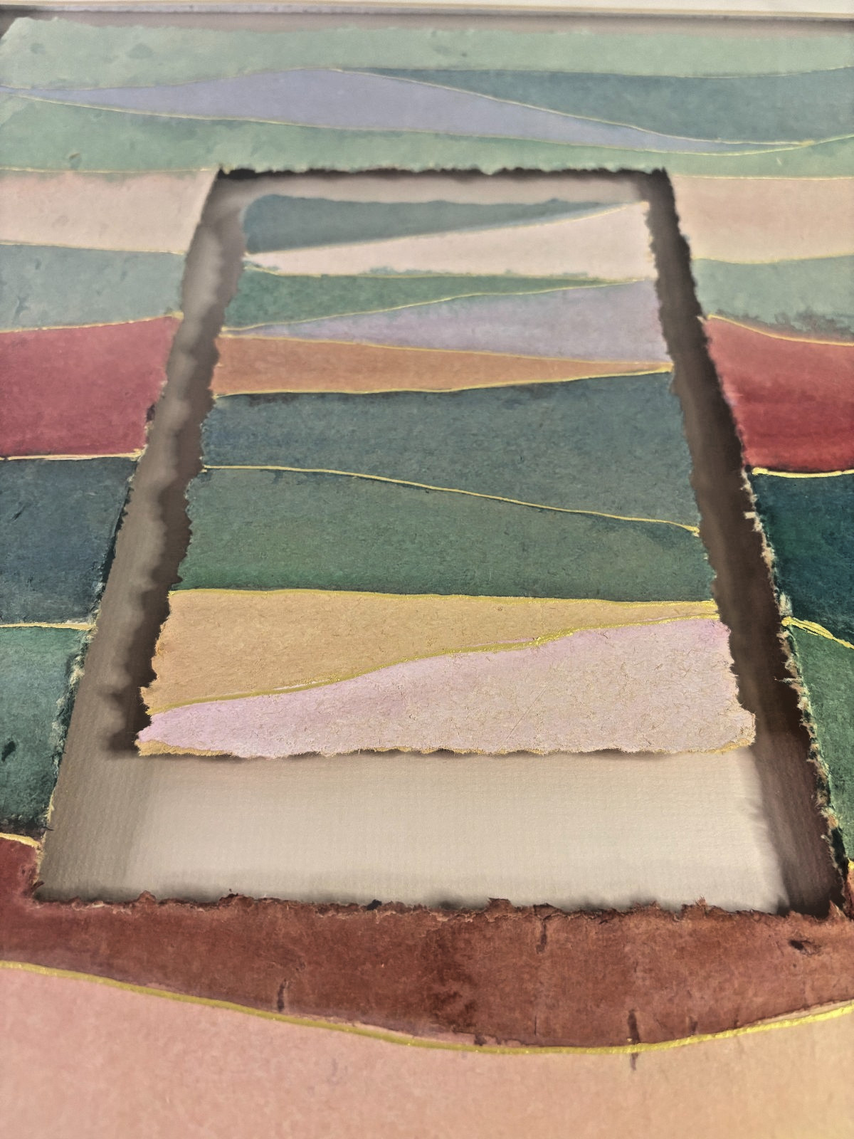 Lori “Vista” Torn Handmade Paper Collage Framed Abstract Landscape