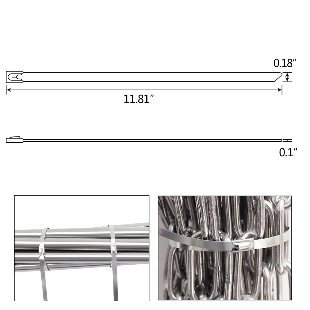 500Pcs 16" Stainless Steel Self Locking Cable Ties Durable for Mining Electrical