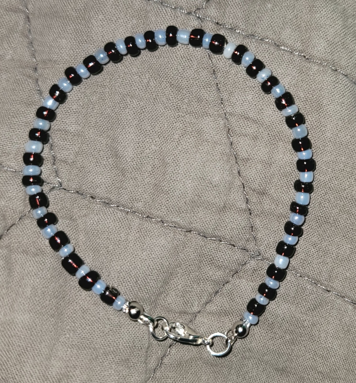 Glass Beaded Bracelet In Dark Plum And Blue