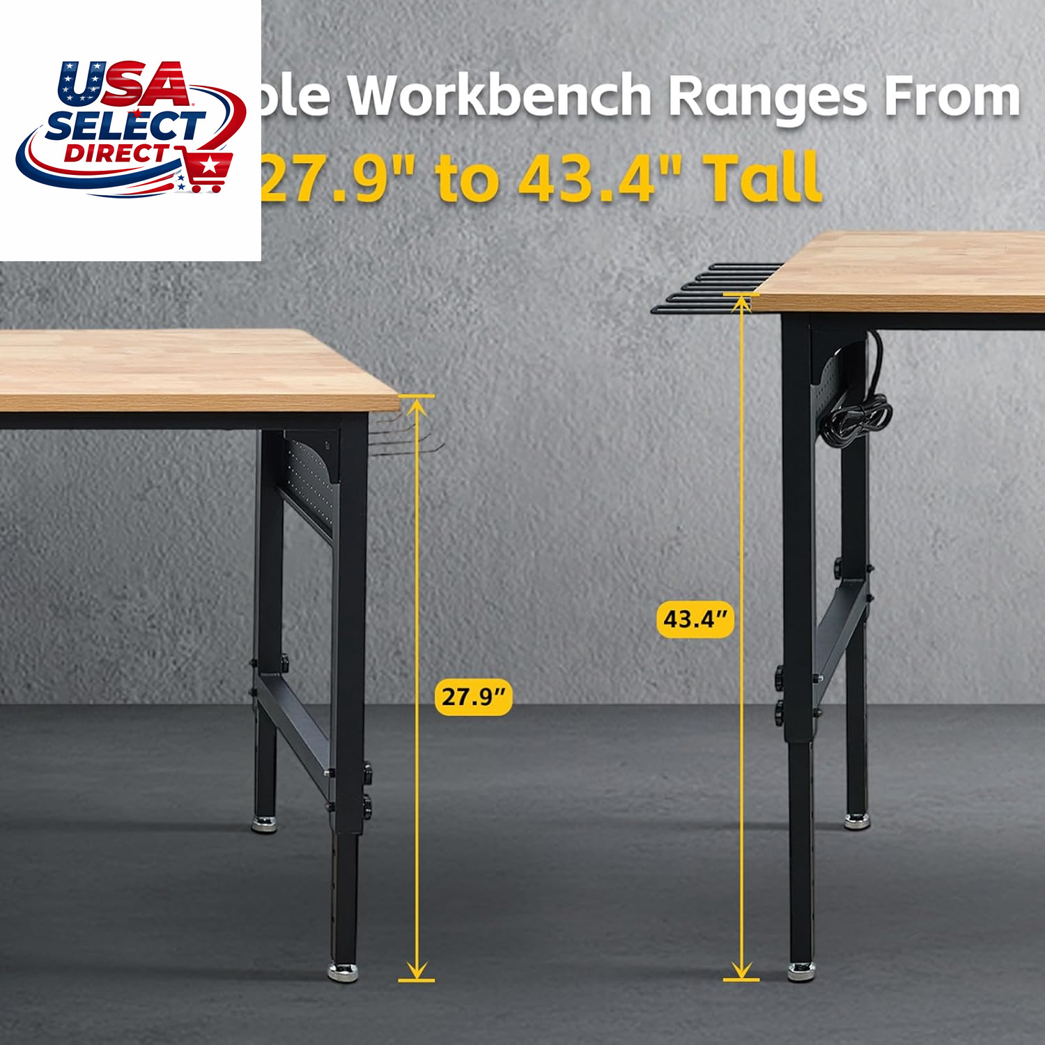 60" Heavy-Duty Garage Workbench, 2300LBS Capacity Work Table with Power Strip, W