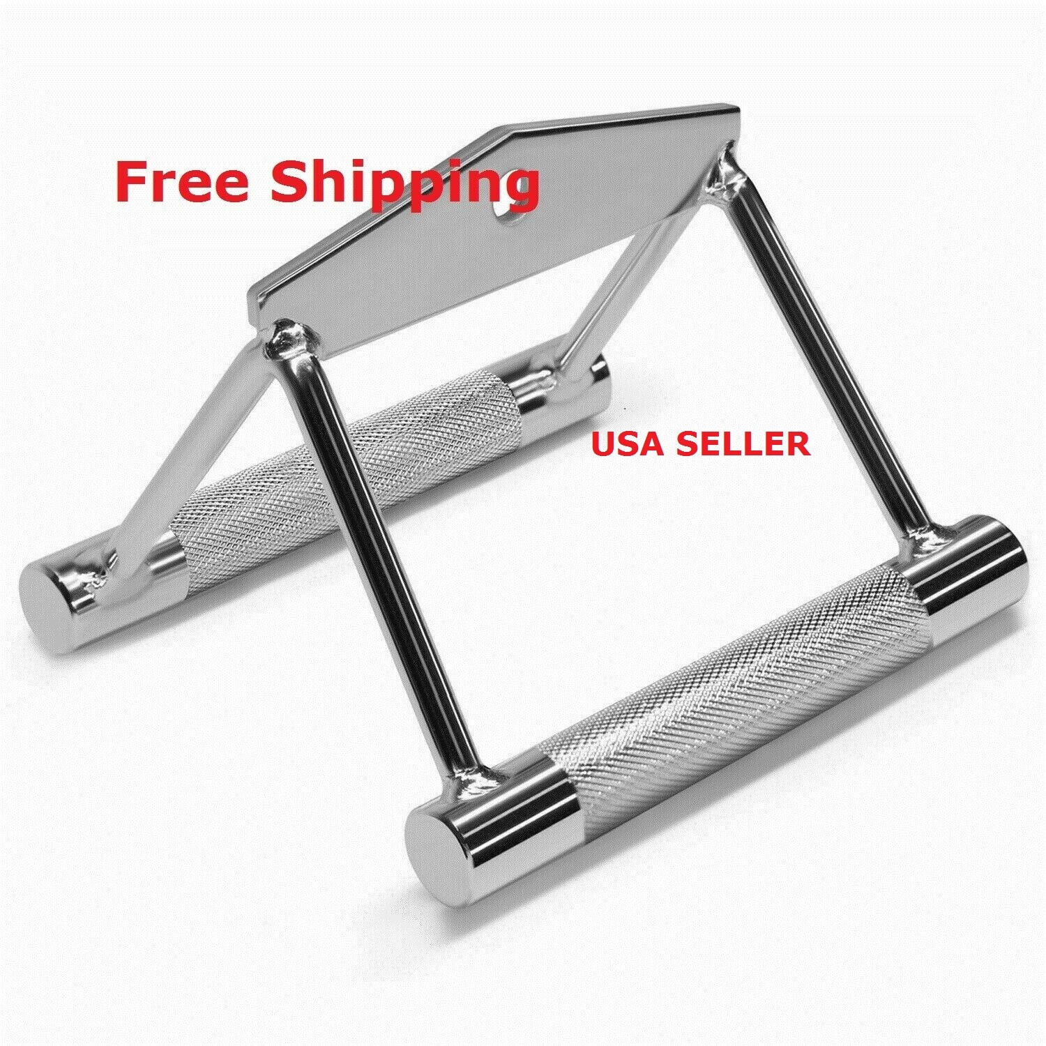 Heavy Duty Solid Steel Double D Metal Grip Seated Row Cable Attachment Handle