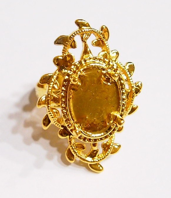 6 - 14x10mm Shiny Gold Victorian Deco Loop & Leaves Adjustable Ring Settings