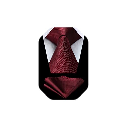 Mens Ties Striped Ties for Men Formal Tie and Pocket Square Set A1 Burgundy