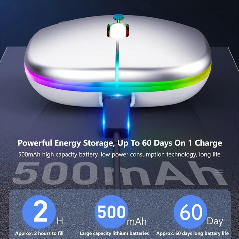 RGB Bluetooth Wireless Mouse Rechargeable Ergonomic USB PC Laptop iPad ✅