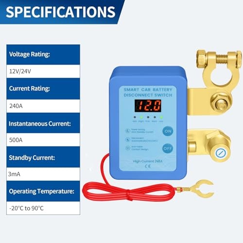Kill Switch for Car 12V 240A Remote Battery Disconnect Switch with LED