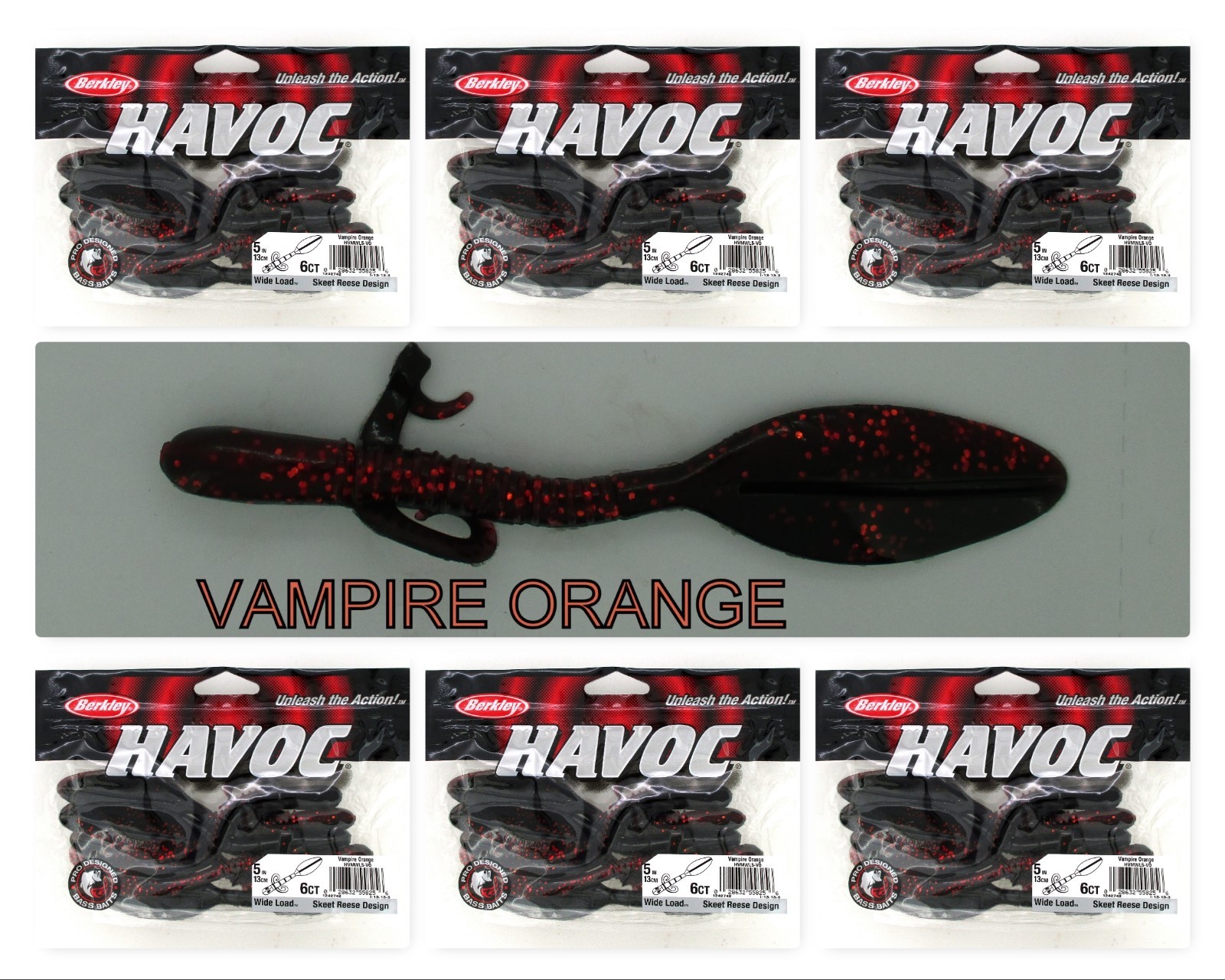 (6) Unopened Bags Packs Berkley Havoc 5" Skeet Reece Wide Load Vampire Orange